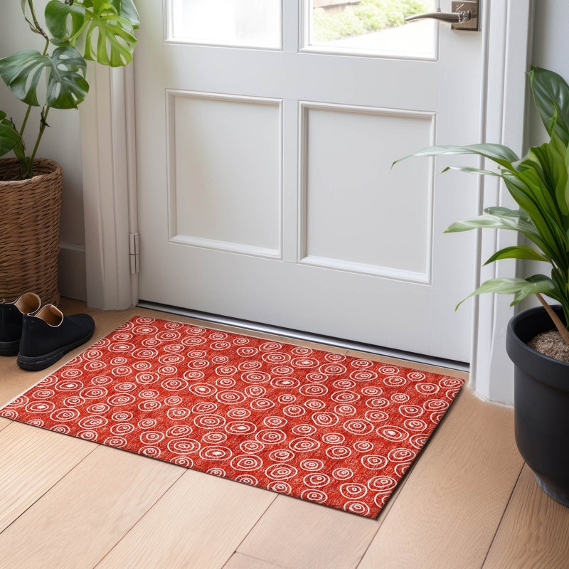 Premium Machine Washable Prisco Red Rug, Rectangle 1'8" x 2'6"