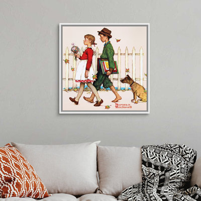 Norman Rockwell " Young Love: Walking To School " by Norman Rockwell Painting Print