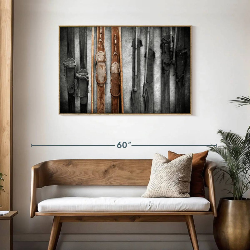 Collection de ski, 43 po x 29 po, Cadre flottant en bois naturel