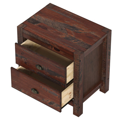 Hibir Farmhouse 24” W 2 Drawer Nightstand, Solid Wood Rustic Style Bedside