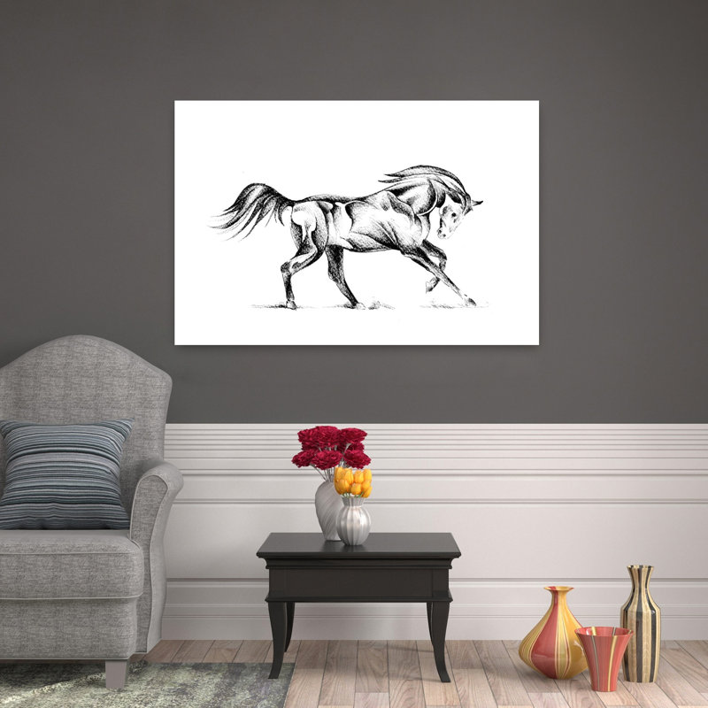 Dessin stylisé de cheval abstrait et contemporain contemporain, H 32 po x l 48 po