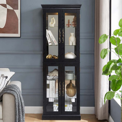 Elegant Lighted 6-Tier Glass Curio Display Cabinet For Collectibles by Fleur De Lis Living
