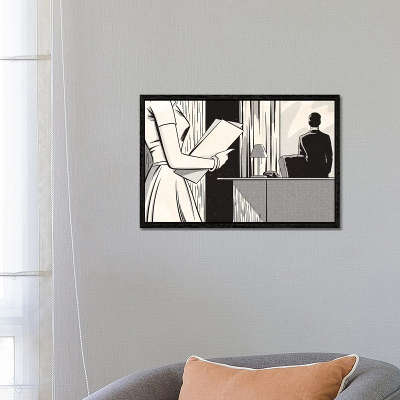 Noir Office by Joseph McDermott - Print on Canvas, 66.04 cm H x 45.72 cm W, Black Framed