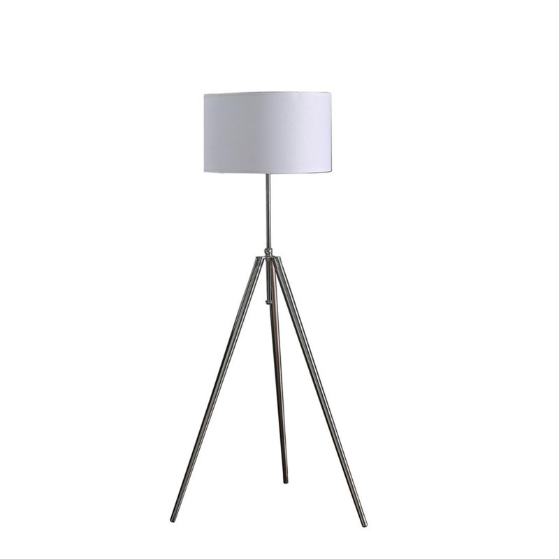 64" - 47" In Mid-Century Adjustable Tripod Chrome/Silver Metal Floor Lamp