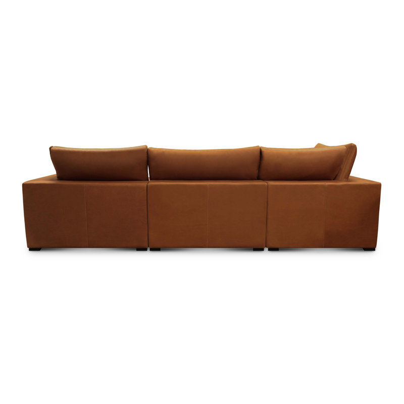 Brown Tufted Leather Modular Sectional Sofa with Ottoman