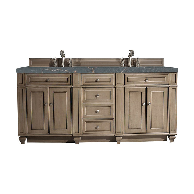 Bristol 72'' W Double Vanity, Whitewashed Walnut, Parisian Bleu, 8" Widespread