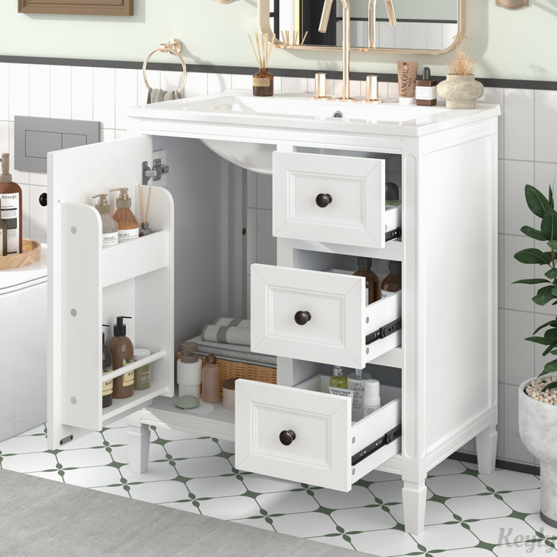 Meuble-lavabo de 30 pouces avec lavabo en céramique, Blanc