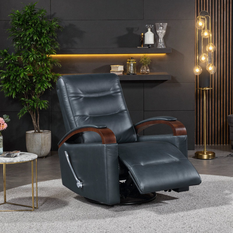 Contemporary Swivel Glider Recliner Chair with Solid Wood Arms & Breathable Faux Leather – Smooth 360° Rotation and Plush Comfort for Modern Living