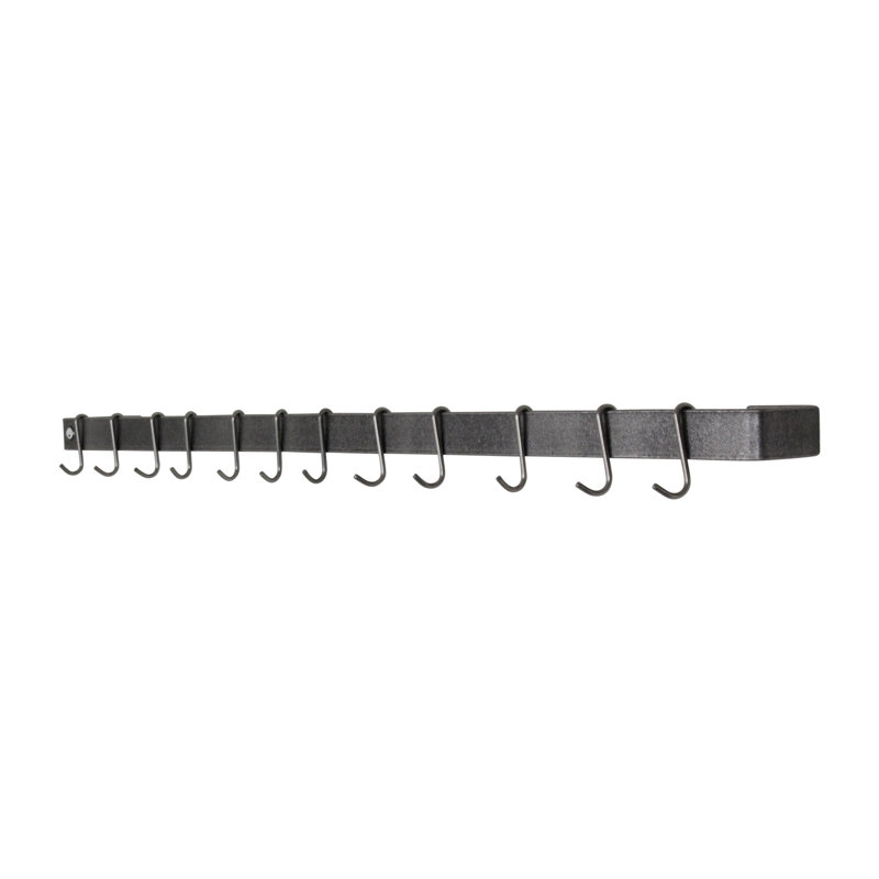 Utensil Bar Handcrafted Wall Mounted Pot Rack, Hammered Steel, 3" H x 48" W x 3" D