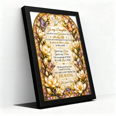 Gold Framed Stained Glass Mother Daughter Quote Canvas Wall Art