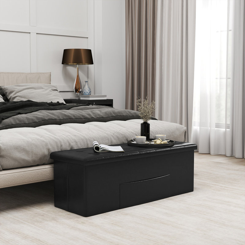 Faux Leather Ottoman, Black Faux Leather