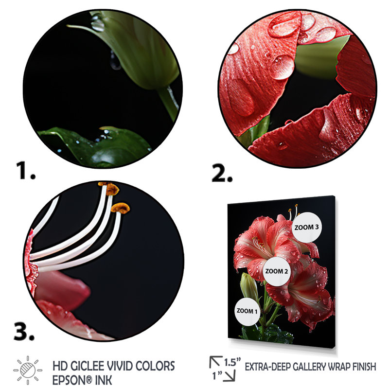 Fleur de lis rose II - art mural Lily, Cadre flottant simple doré, H 40 po x l 30 po x P 1,5 po