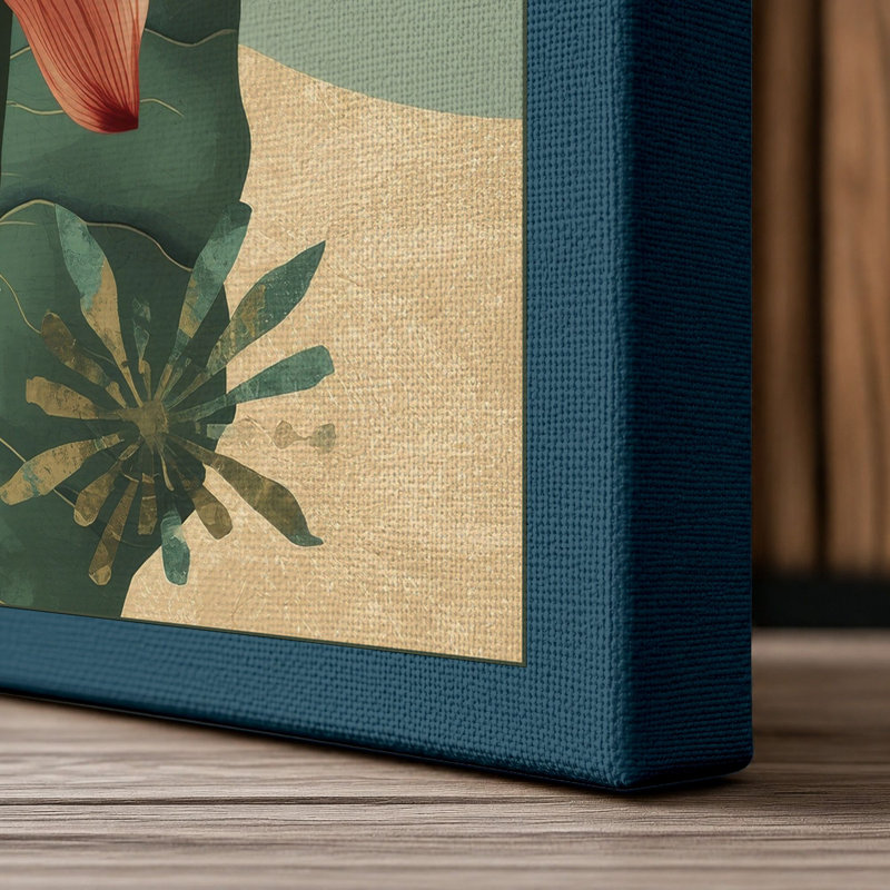 Lotus in Bloom Botanical - Wrapped Canvas, 18x12 - 45.7 x 30.5 cm, Teal Border