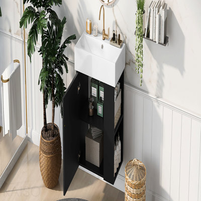 Meuble-lavabo flottant moderne de 21,6 po avec lavabo en céramique - parfait pour les petites salles de bain, rangement à droite