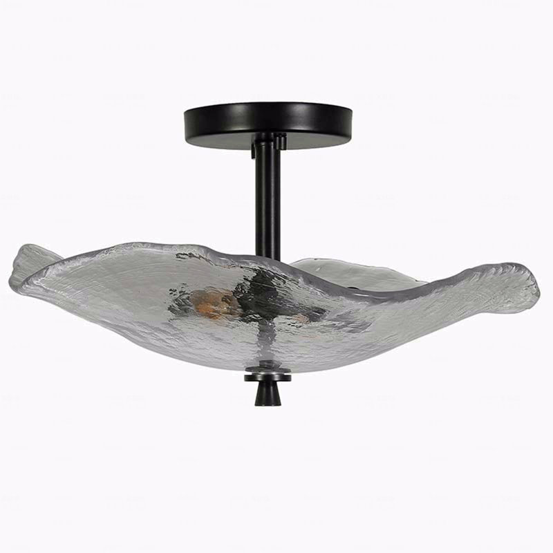 Ceiling Light Fixture  - Fixtures Flush Mount Indoor Outdoor  With Water Ripple Glass Material Shade, Black