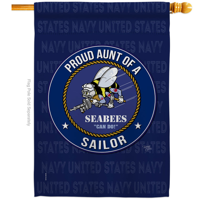 Drapeau de maison 40 po x 28 po Seabees Proud Aunt Sailor House