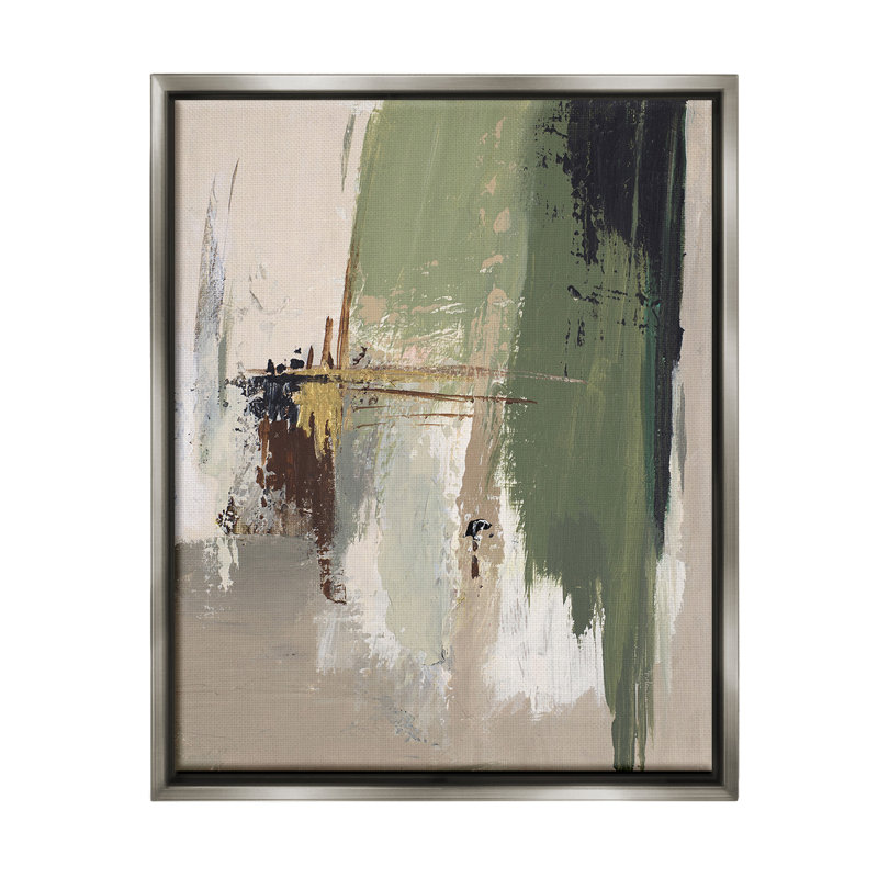Art mural sur toile flottant vert et brun clair coups de pinceau gris par Patricia Pinto, H 31 po x l 25 po