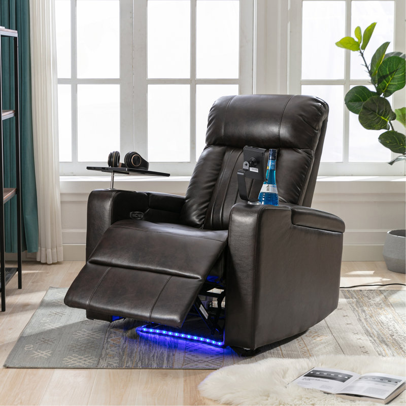 Fauteuil inclinable électrique Premium avec bras de rangement, porte-gobelets, plateau pivotant et support pour téléphone portable, brun