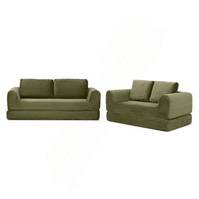 2-In-1 Folding Convertible Sofa Bed, Modern Corduroy Sleeper Couch With 2*Pillows, Futon Modular Upholstered Boneless Sofa Set With Pull-Out Bed,Folding Floor Modular Couch For Living Room