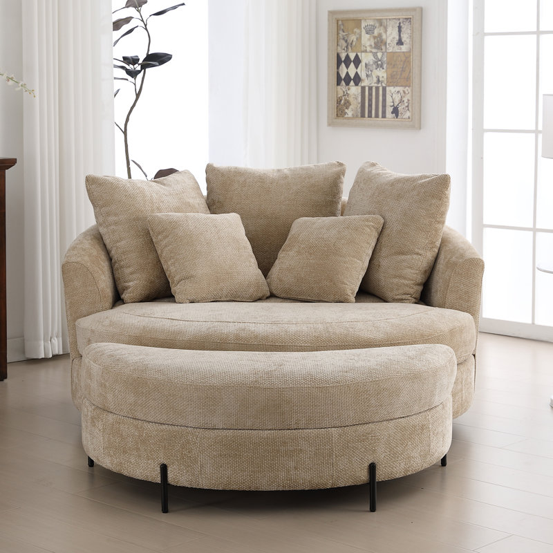 Méridienne surdimensionnée 59,5 po avec housse de baril avec repose-pieds et rangement Crescent, Chenille blé
