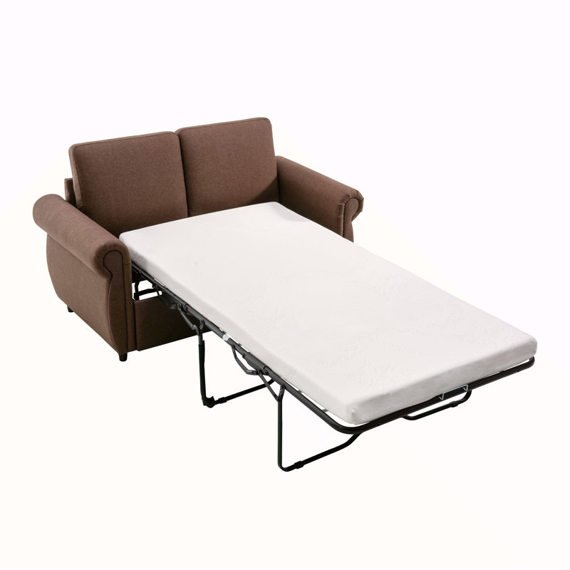 Canapé-lit 57,9 po avec matelas à mémoire de forme simple avec deux ports USB pour les espaces de salon, Brun
