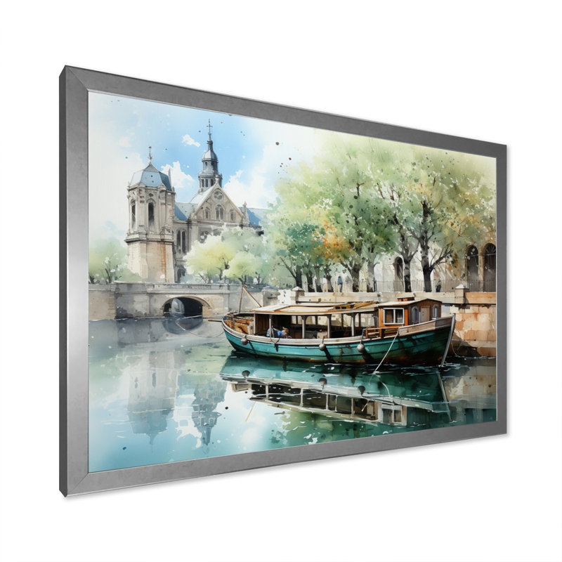 Paris Canal Saintmartin Reflections II - Cityscapes Canvas Prints, H 30 po x l 40 po x P 1,5 po, Cadre simple argenté