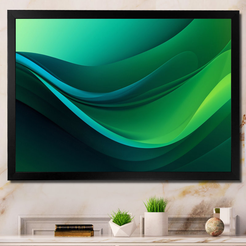 «Green Fractal Infinite Crêtes» sur toile imprimée, Cadre simple noir, H 34 po x l 44 po x P 1,5 po