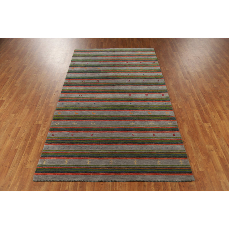Tapis indien rayé en laine de style Gabbeh 5 x 10