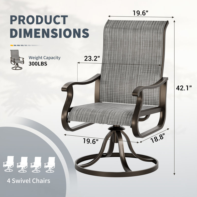  4 chaises de salle à manger pivotantes 360 ° 4 pièces - Ensemble de salle à manger de patio ergonomique pour la cour, le balcon et l'extérieur