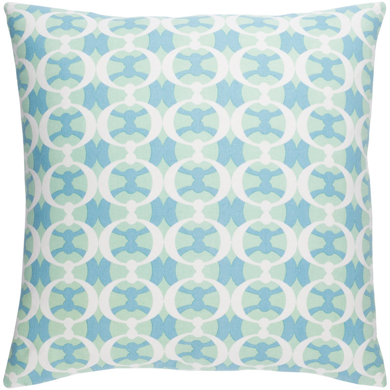 Lina Geometric Cotton Throw Pillow, 18" H x 18" W x 4" D, Mint / Sky Blue / White