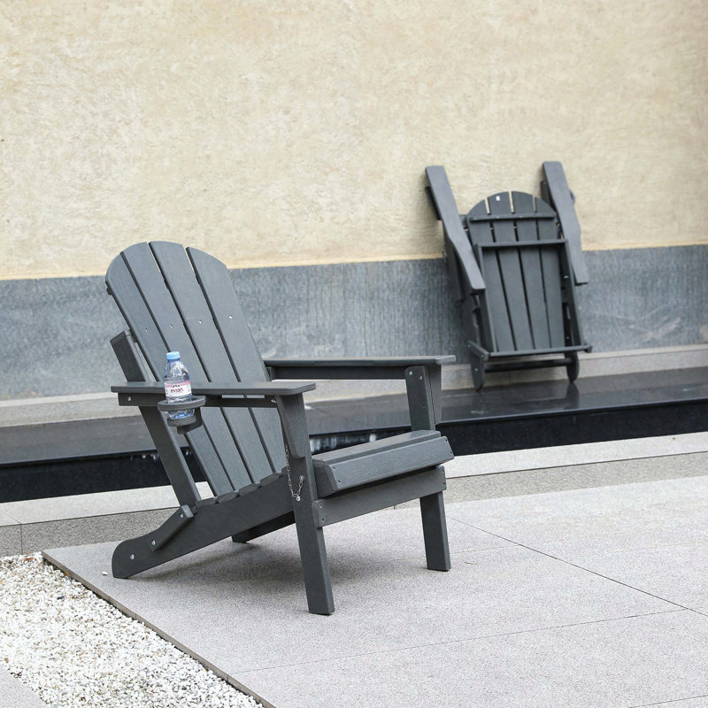 HDPE Folding Adirondack Chair with Cup Holder - Gray, Gray