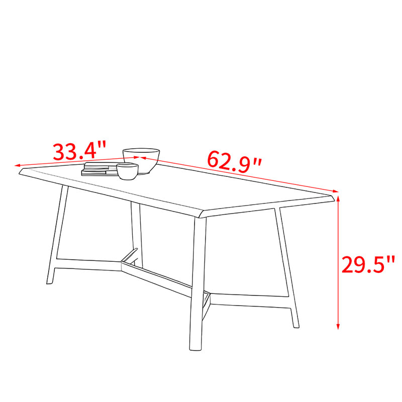 Modern simple solid wood dining table, 29.5"H x 62.9"L x 33.4"W