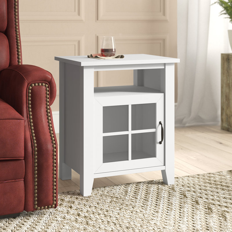 Table de bout avec rangement pour porte vitrée, Blanc uni