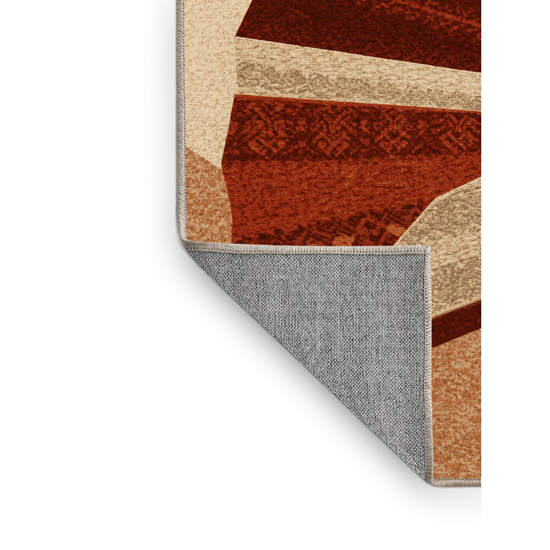 Tapis lavable à la machine à motif géométrique d'inspiration mondiale Benson - beige, 4 x 2