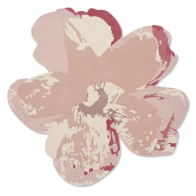 Handmade Pink and Beige Wool Floral Rug