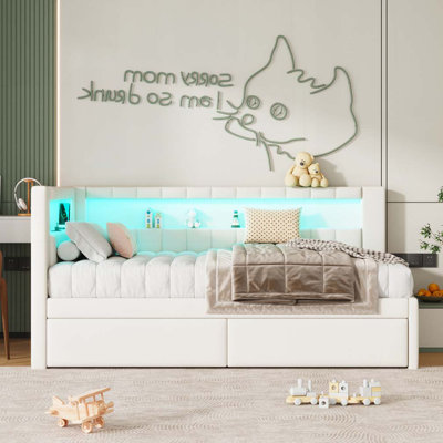 Upholstered Daybed with USB Ports and LED Belt, With 2 Drawers by Brayden Studio