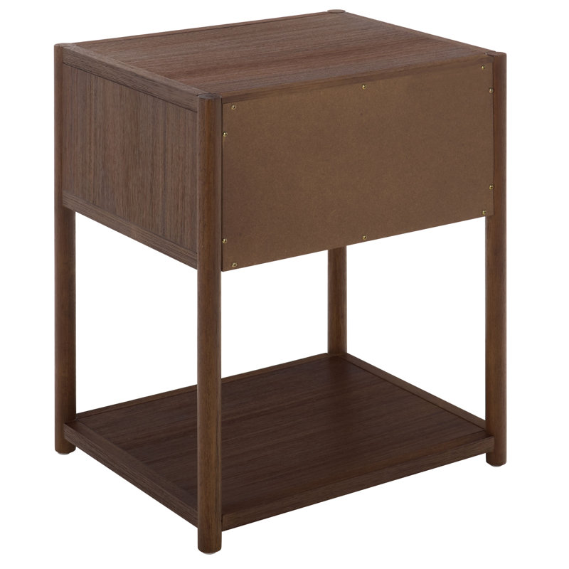 Table de chevet Cabbot à 1 tiroir et 1 tablette, pieds ronds, Brun chocolat