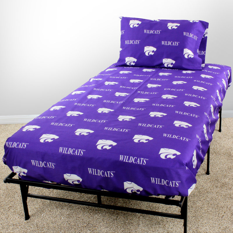 NCAA Sheet Set, King Sheet Set + Fitted Sheet + Pillowcase, Kansas State