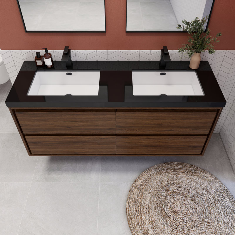 Vickye 59.05'' Single Bathroom Vanity with Plastic Top, RoseWood