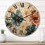 Horloge murale surdimensionnée en bois bleu sarcelle avec pétales orange I-1509313845