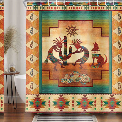 Kokopelli Aztec Waterproof Shower Curtain - Southwestern Ethnic Pattern Bathroom Decor