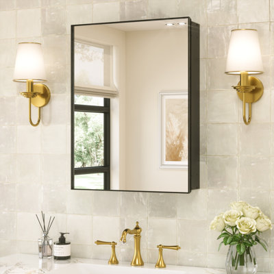 Recessed Or Surface Mount Aluminum Framed Medicine Cabinet With Mirrored Door And Adjustable Shelves