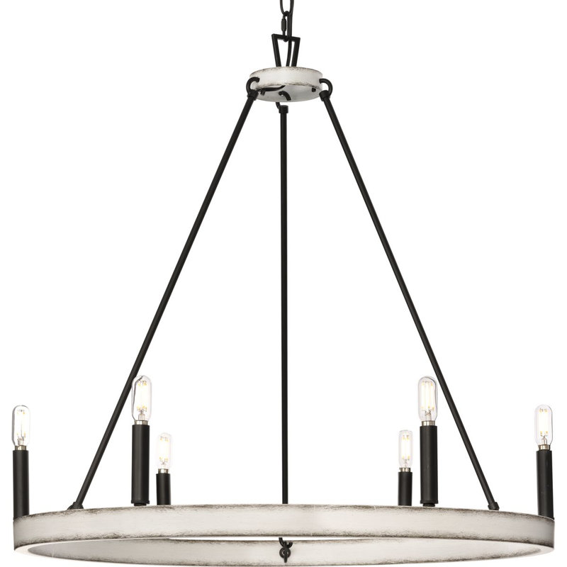 Lustre à six lumières 28,25 po, Noir mat / nickel brossé