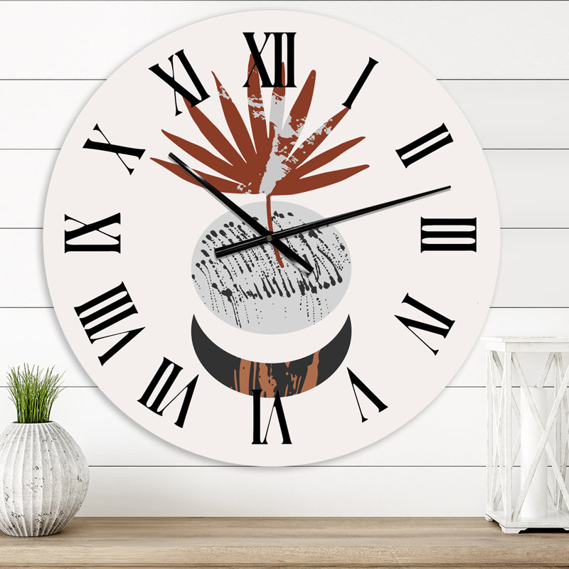 Lune et soleil dans des tons rétro terre cuite II - horloge murale moderne, Moyenne