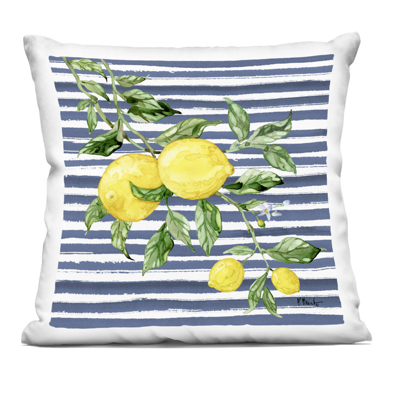 Coussin décoratif à motif de vignes juteuses et citron par Paul Brent, Bleu