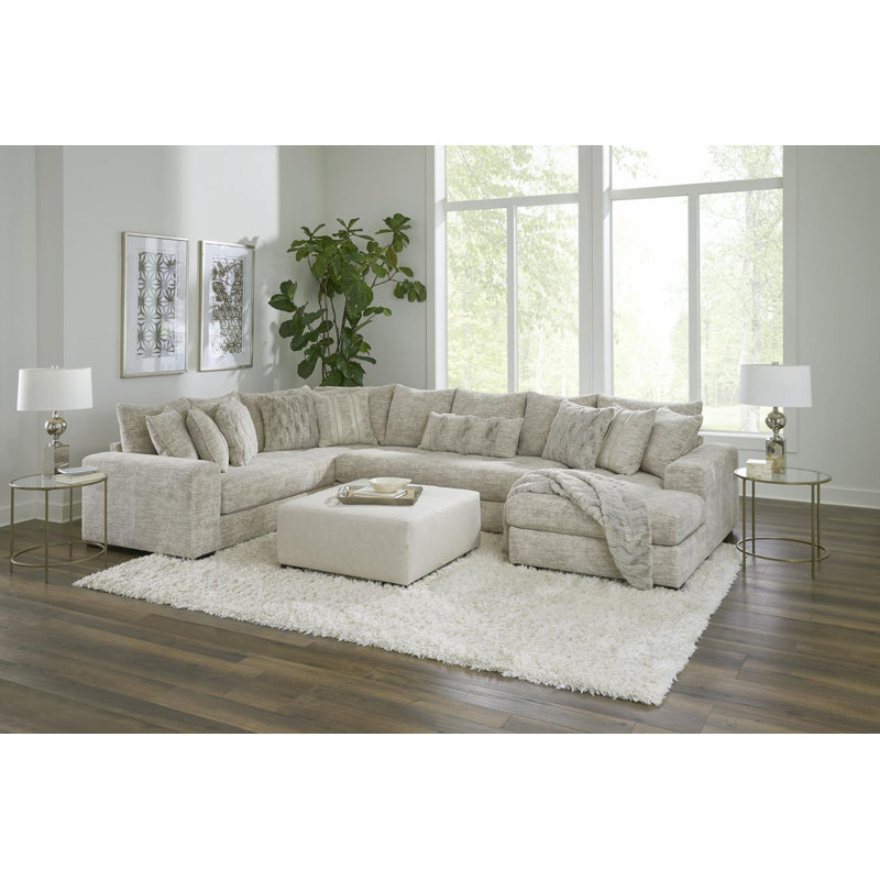 Doneshia 3-Piece Upholstered Teddy Bear Soft Fabric Sectional with Chaise Includes all Pillows as Shown