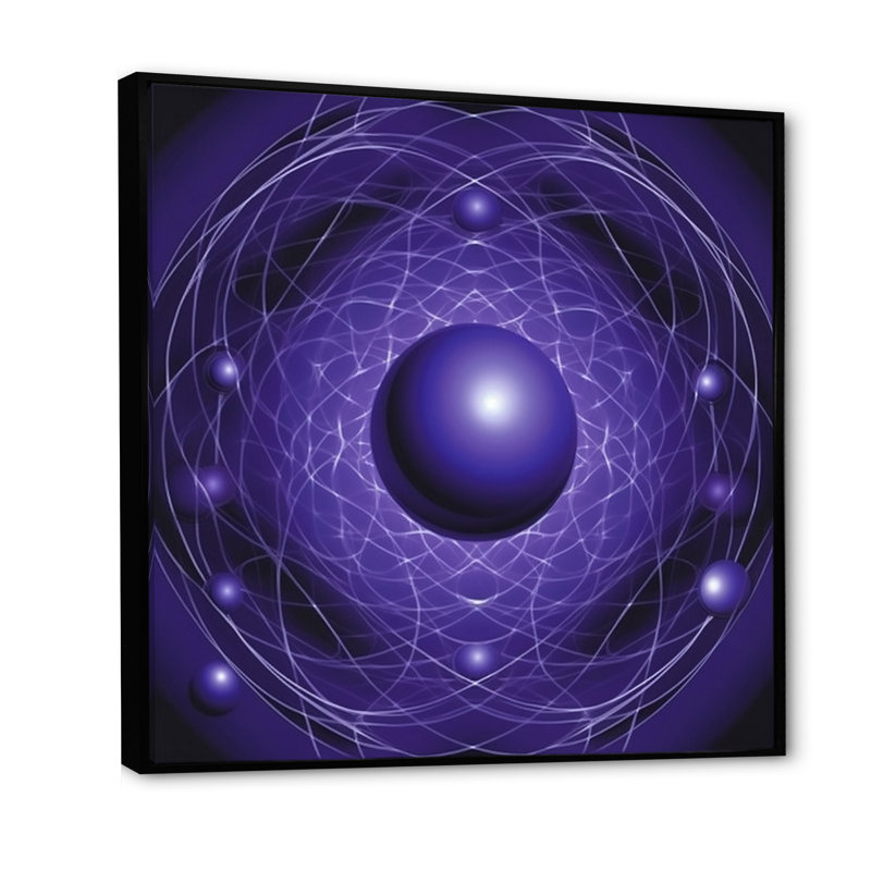 Space Atom Nucleus - mauve foncé - imprimé, H 36 po x l 36 po x P 1,5 po, Cadre flottant noir