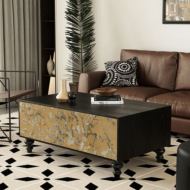 47.24" Black Solid Wood Rectangular Coffee Table