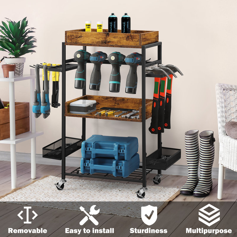 Organisateur mural pour outils électriques avec prise, Brun