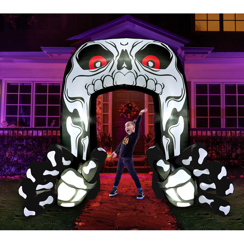8Ft Halloween LED Inflatable Skeleton Arch Yard Decor